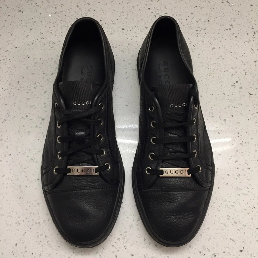 Gucci Low Top Leather Sneaker in Black Size 8.5 G - Picture 3 of 8